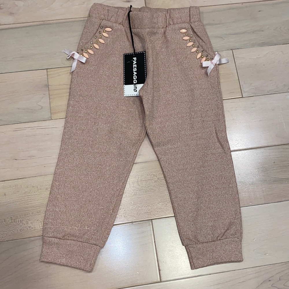 Paesaggino made in Italy girls beads rhinestones accents soft terry joggers